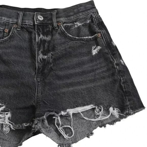 American Eagle Highest Rise '90s Boyfriend Jean Shorts Black Denim Distressed  4 - Picture 4 of 11